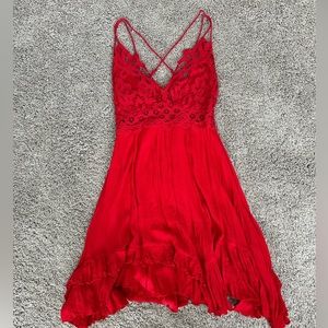 Free People Red Adela Slip Dress